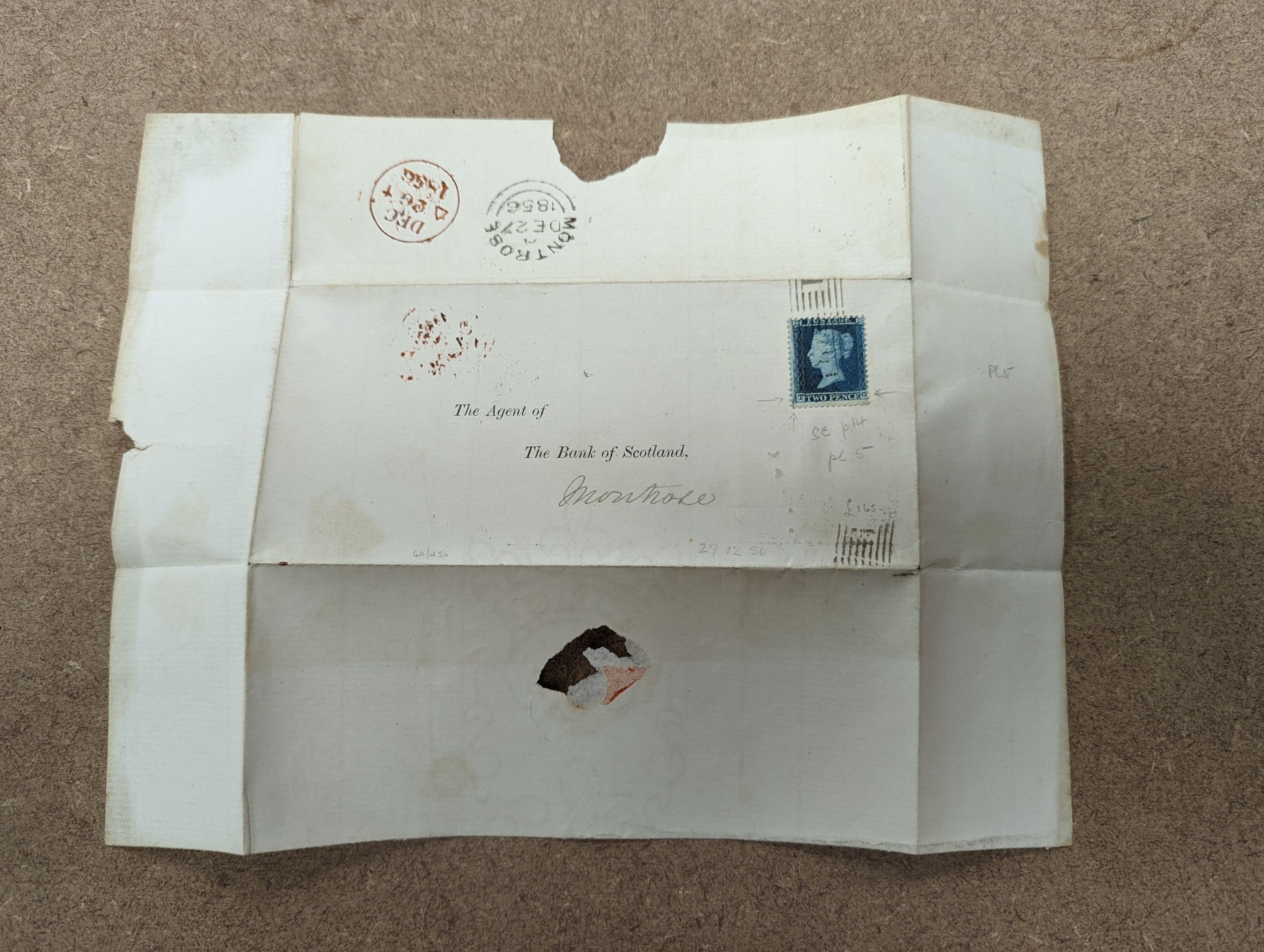 Great Britain group of seven covers with Dec. 1840 1d black plate 4, Feb. 1841 1d black, pair plate 8 to Southampton, Apr. 1841 1d black plate 7, 1856 2d blue. Two large covers with 1d reds and 1858 2d blue. 1858 pair 4d